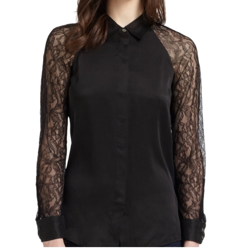 Equipment lace sleeve silk blouse